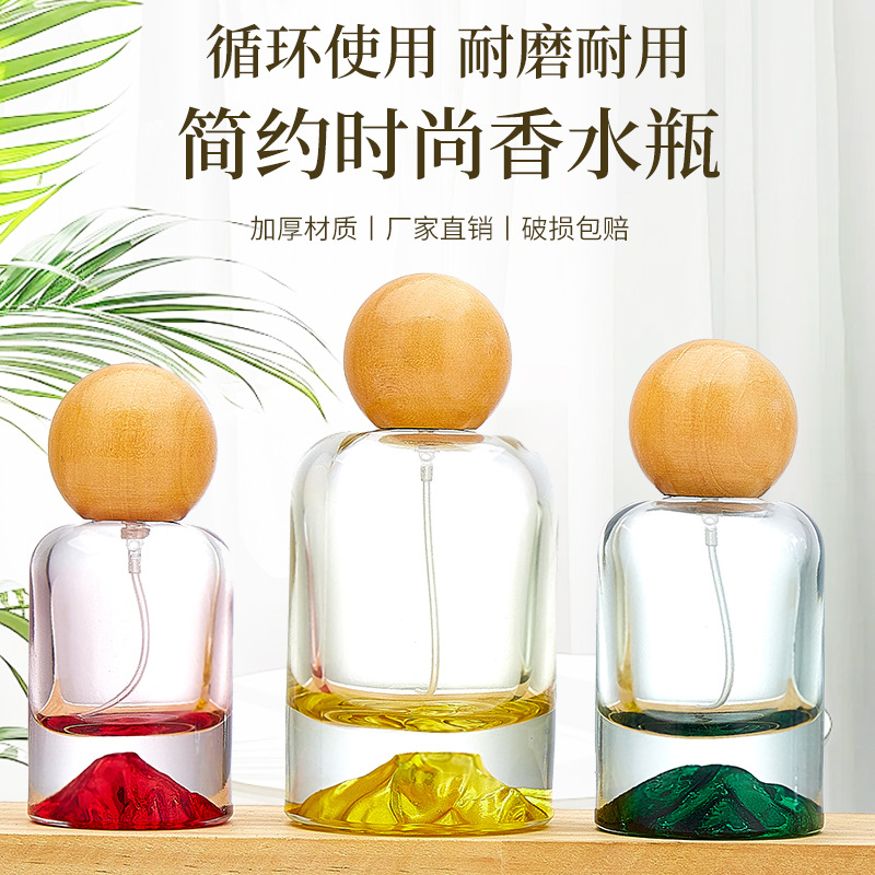 批发按压式喷雾香水瓶化妆品分装瓶50ml100m加厚火山底透明玻璃瓶