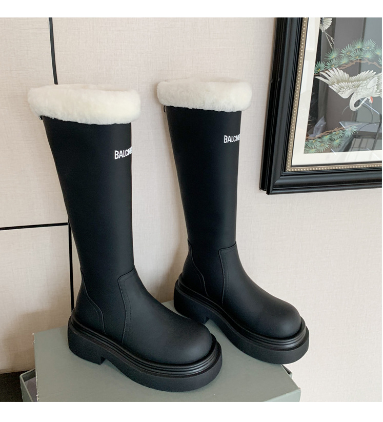 Boot nữ cổ cao lót nhung đế dày da bò giữ ấm mùa đông — Màu nâu ống lớn chi tiết 21