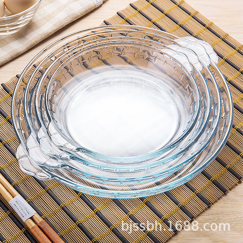 Finex Tempered Glass Round Baking Pan Pizza Abalone Pan Microwave Oven Baking Heat-Resistant Drop-Resistant Dish