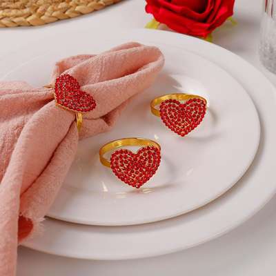 Love Napkin Ring Zinc Alloy Red Diamond Gold White Diamond silver Valentine's Day Wedding Banquet Birthday Party Napkin Buckle