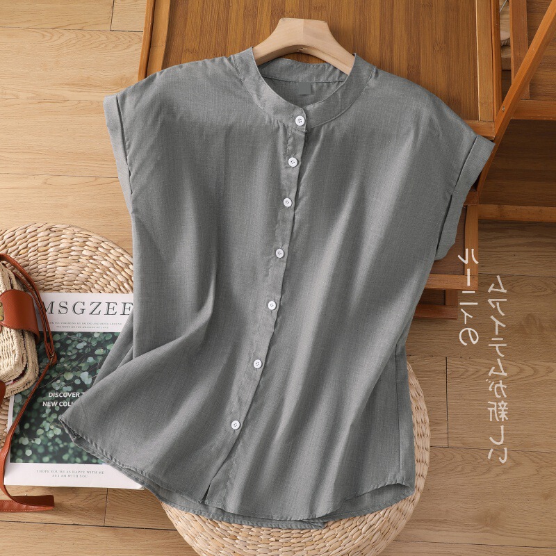 2025 Summer Fashion Loose Large Size Women's Japanese Style Niche Cotton and Linen Shirt Women's Plaid Casual Sleeveless Top Trend