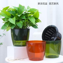跨境欧林泽厂家塑料懒人花盆批发高透明自吸水花盆亚马逊园艺新款