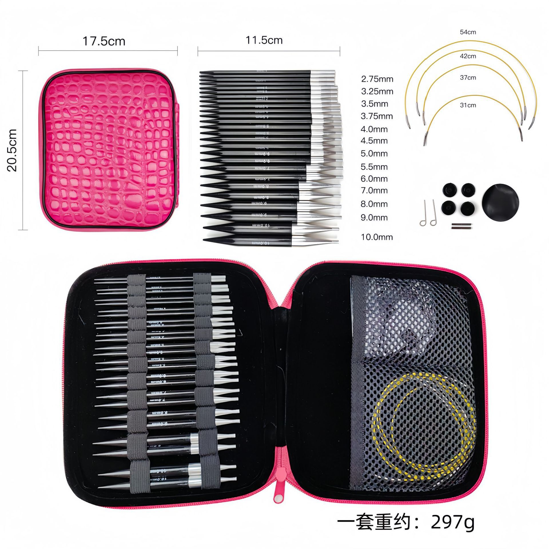 El conjunto de aguja de anillo desmontable cambia la cuerda colorida varilla de tejido aguja alargada pu herramienta de tejido carbonizada aguja de bambú anillo