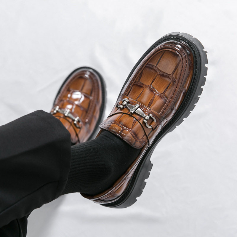 Giày lười nam da PU cỡ lớn phong cách công sở, đế dày gót 3-5 cm, khóa kim loại — 6322 nâu, 6322 đen chi tiết 16