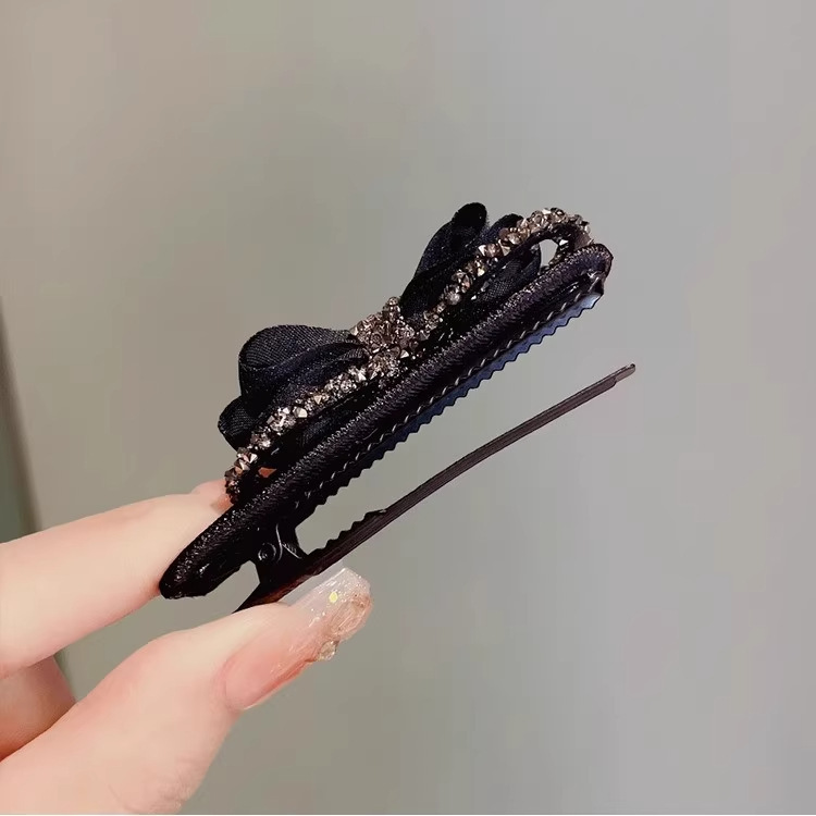 轻奢法式水钻蝴蝶结边夹精致布艺甜美发夹前额碎发夹刘海夹鸭嘴夹|undefined