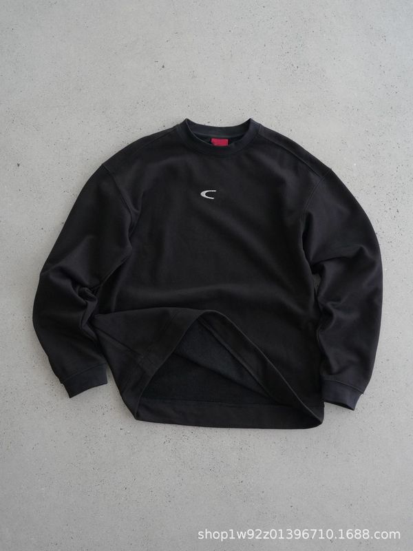现货 vintage复古圆领宽松休闲刺绣中古款薄拉绒运动套头卫衣加绒|undefined