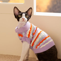 猫咪衣服秋冬季缤纷彩条翻领两脚毛衣加厚保暖幼猫幼犬宠物衣服