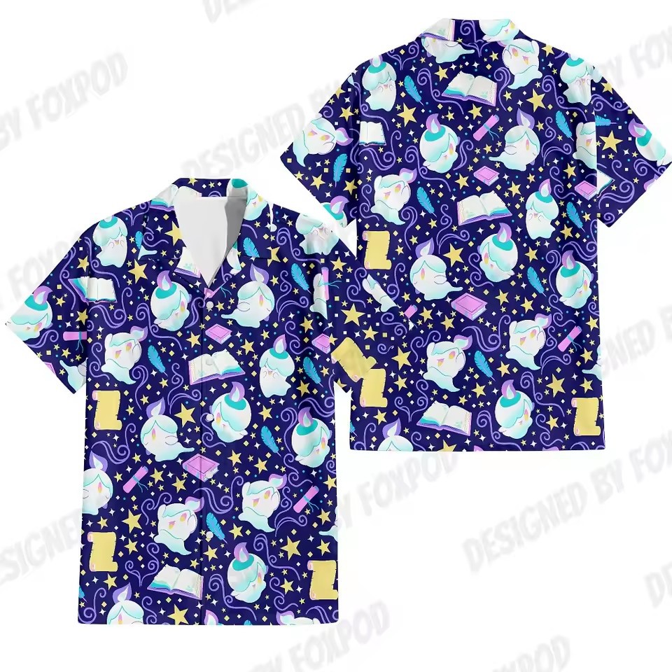 Europa y América venta caliente transfronteriza hombres vacaciones de verano hawaiano camisa de botones de manga corta dibujos animados color de contraste animal impresión 3D