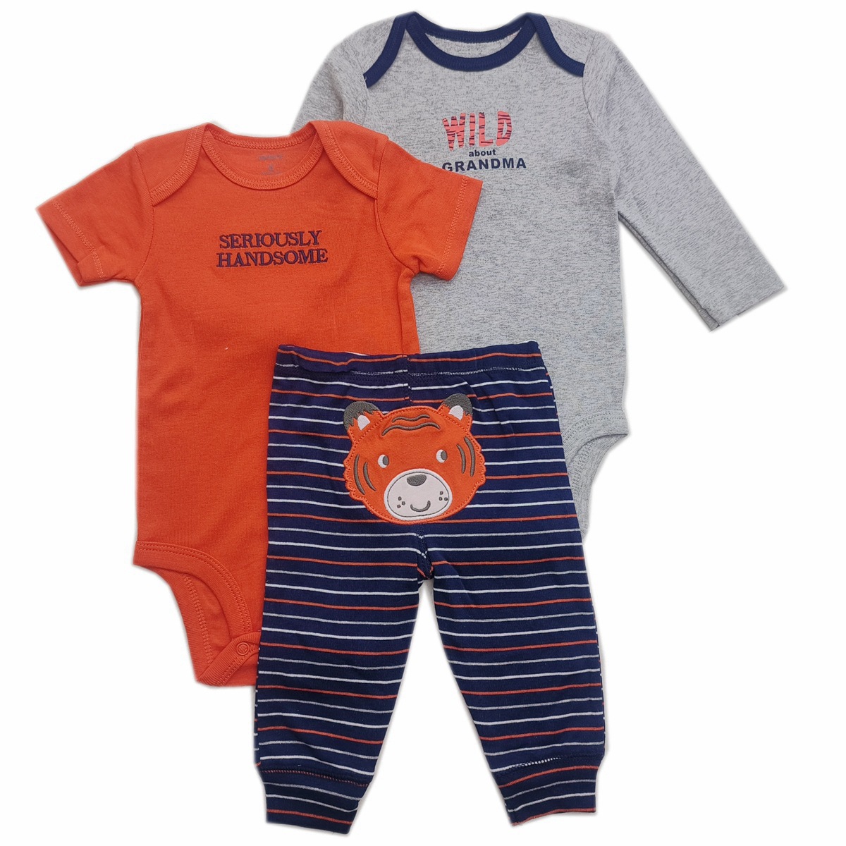 外贸原单卡特哈衣三件套 男婴幼儿童宝宝三角纯棉包屁衣裤套装