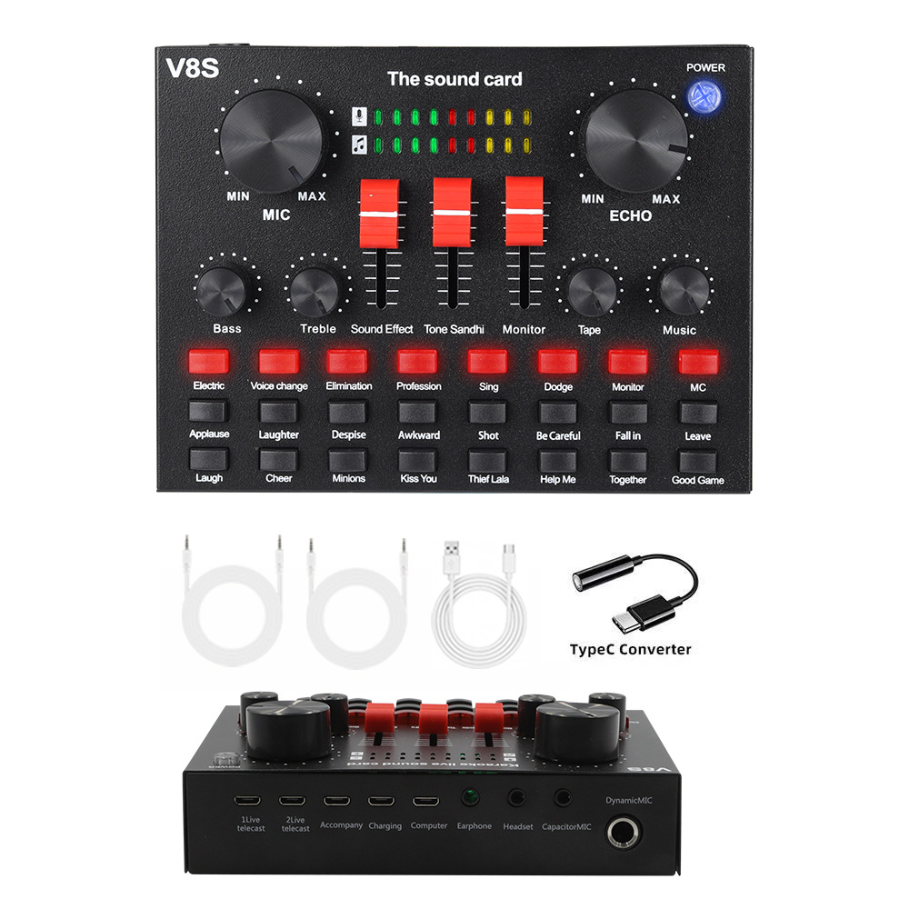 BM800 micrófono de condensador micrófono V8S teléfono celular tarjeta de sonido inglés computadora podcast typec conjunto completo de transmisión en vivo