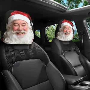 Car headrest cover with realistic smiling Santa Claus print, personalized design, universal fit for cars, can be customized with logo and made to order