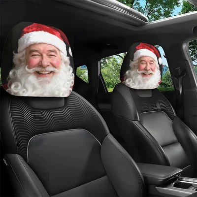 Car headrest cover with realistic smiling Santa Claus print, personalized design, universal fit for cars, can be customized with logo and made to order (Other Automotive Interior Supplies)