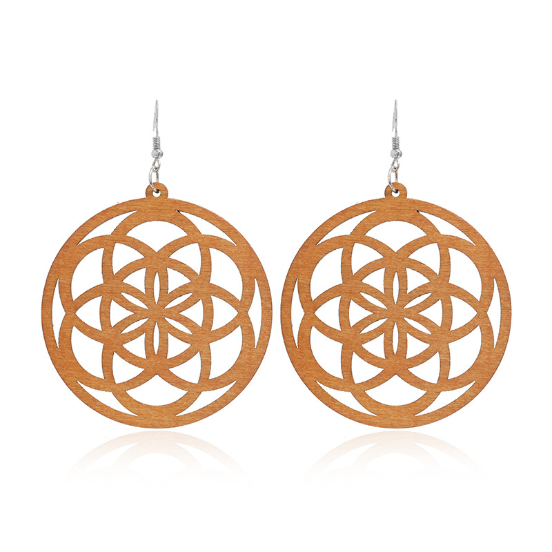 New Wooden Earrings Fashion Exaggerated Personality Hollow Geometric Coffee Color Wood Earrings Wholesale display picture 1