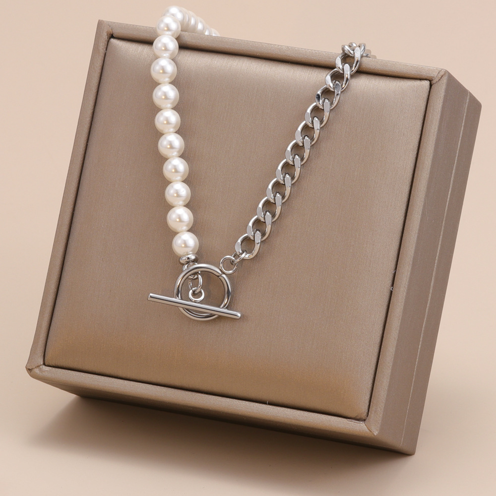 Fashion Geometric Titanium Steel Plating Artificial Pearls Necklace 1 Piece