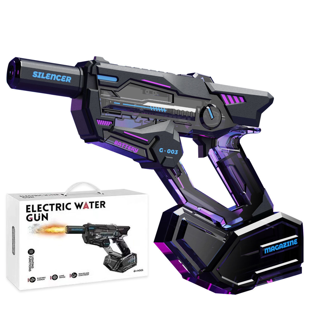 新型電動連発水鉄砲の大容量高圧噴火照明子供用水遊び玩具卸売り