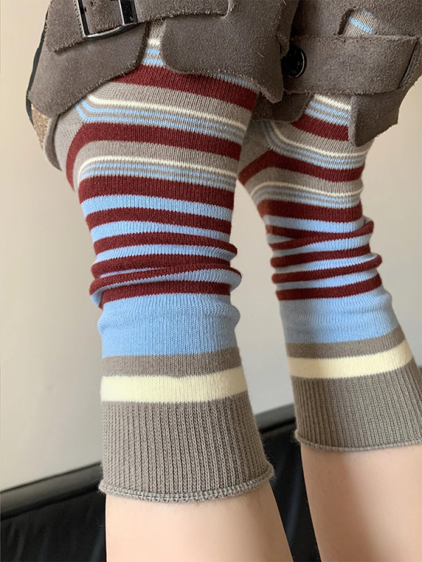 春秋新款撞色条纹堆堆袜女日系学院风约百搭中筒袜简森系复古棉袜|undefined