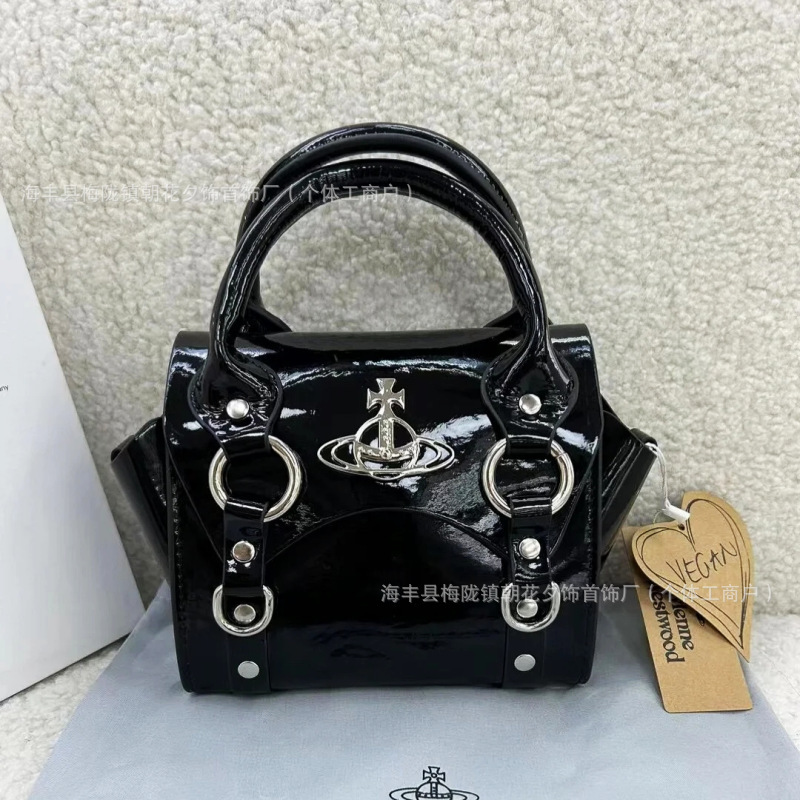 High-end Empress Dowager Saturn Crocodile-print Patent Leather Handheld Dumpling Bag High-end Betty Mini Crossbody Women's Bag