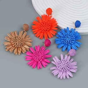 Bohemian Resort Style New Raffia Woven Sunflower Earrings European and American Retro Flower Earrings Jewelry 1