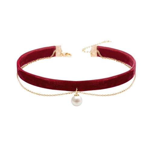 Burgundy tassel necklace pearl choker necklace women's choker short clavicle chain bridal dress jewelry wholesale