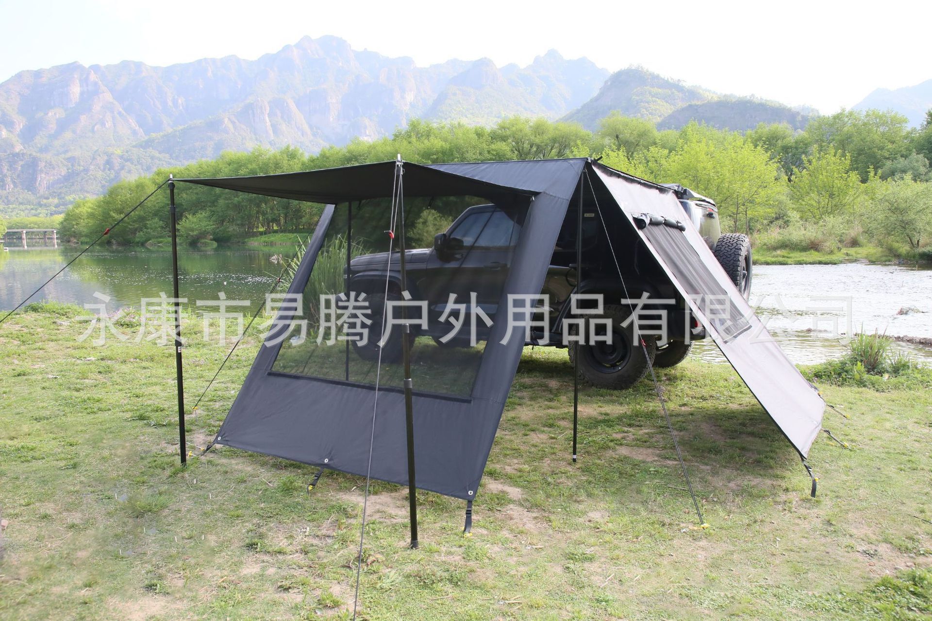 In-Stock Outdoor Camping Thickened Black-Coated Tarp Windproof Sunshade Tent Car Side Expansion Canopy Sunshade