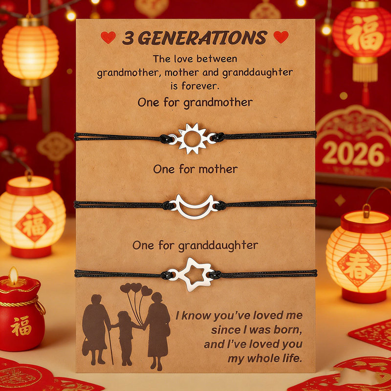 Three Generations Sun, Moon, Star Braided Bracelet Set 3 Generations Grandmother, Mother, Granddaughter Bracelets