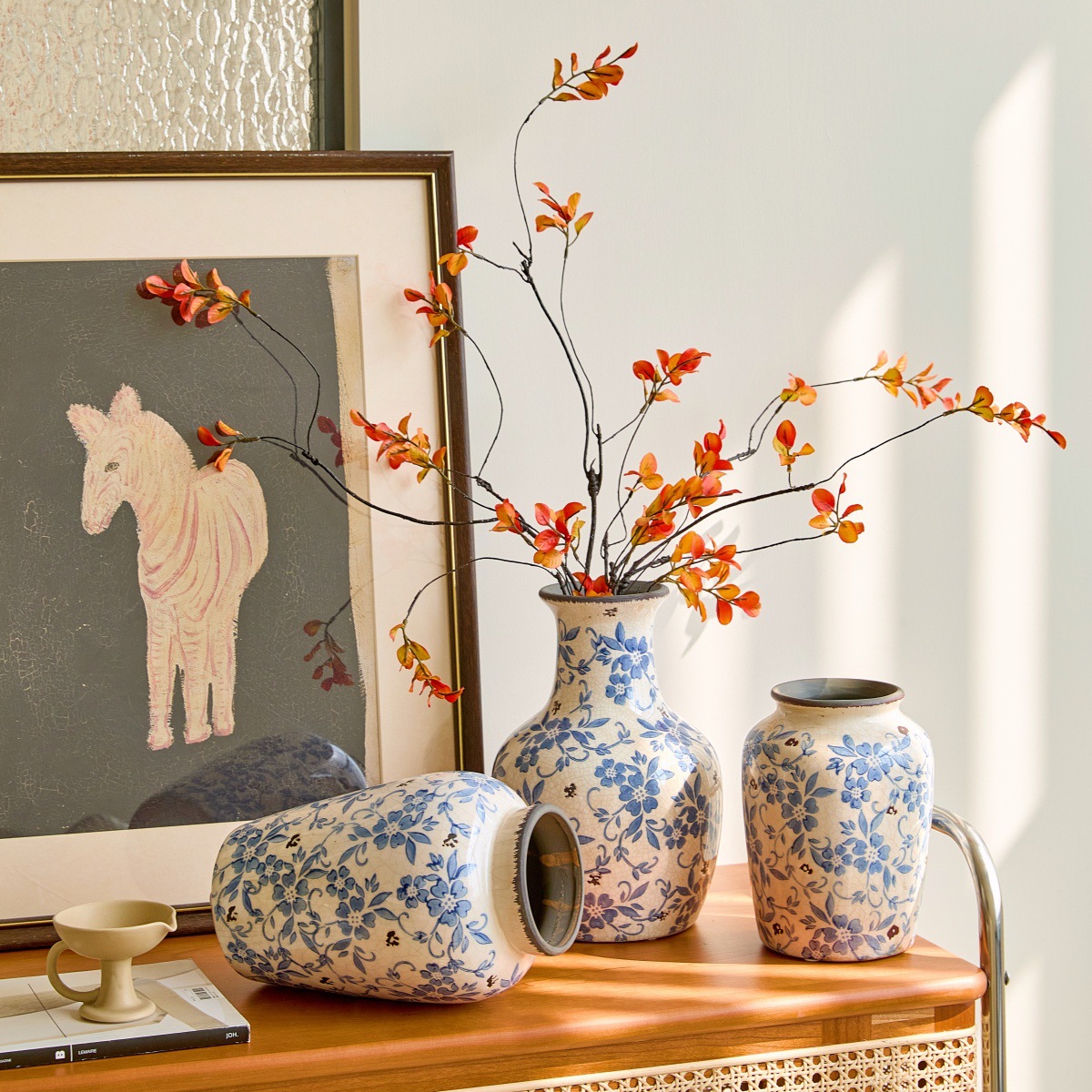 Blue and White Porcelain Vase Flower Arrangement Ornaments High-End Niche Chinese Classical Ceramic Vase Ceramic Flower Vessel Antique Style