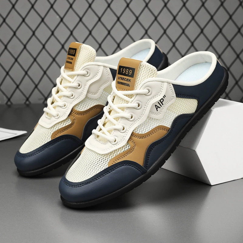 Большой размер багажная головка половина тапочек мужской дышащий тонкий сетчатый