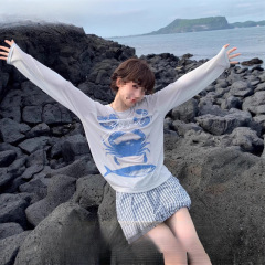 美好商店MeihaoStore松弛感拉满的海产印花宽松垂感长袖上衣灰色