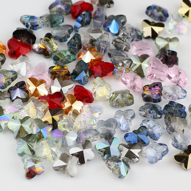 跨境厂家仿奥地利蝴蝶炫彩水晶散珠直孔玻璃珠饰品服装手链配件