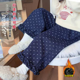 女童加绒波点牛仔裤裤子秋冬款2025新款儿童洋气宝宝冬季加绒裤子