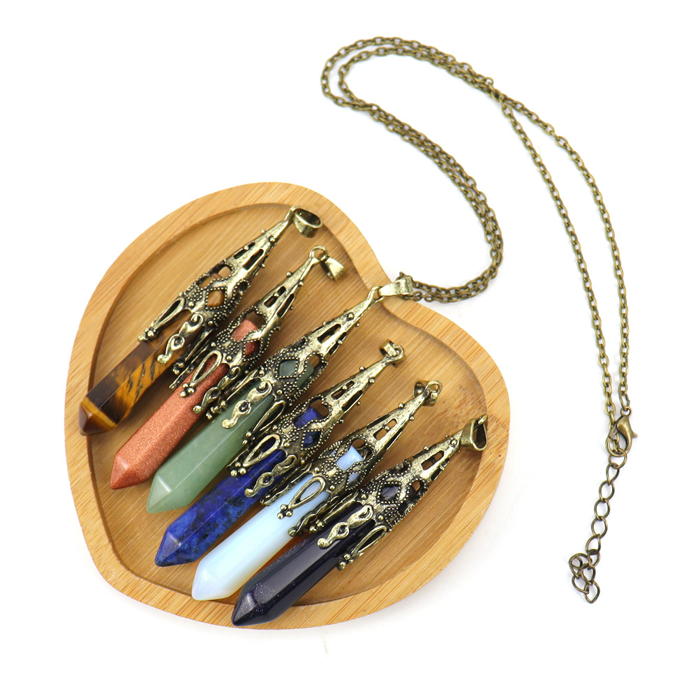 Simple Style Hexagonal Prism Agate Pendant Necklace 1 Piece