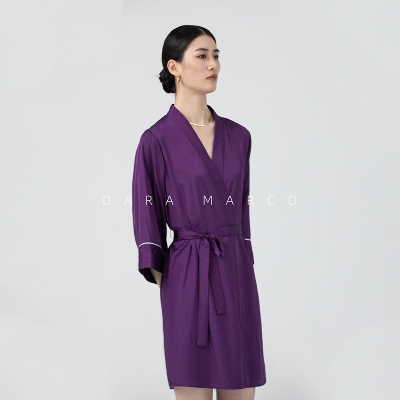 High-End Luxury Old Money Style Solid Color Thin Drape Lazy Tie Women's Home Robe 21Sz0701