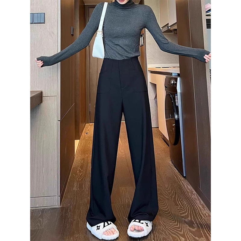 Pantalones de traje negro de alto nivel de primavera y otoño de mujeres 2024 nuevos pantalones de cintura alta y cuchilla estrecha de estilo general