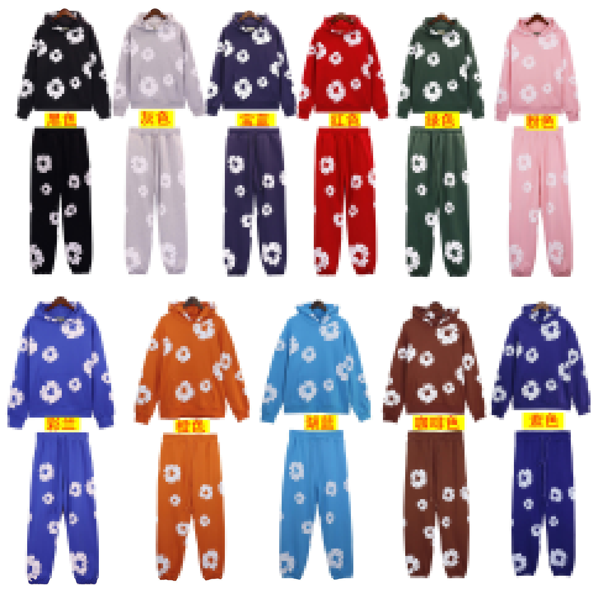 秋冬季美式连帽衫新款情侣套装卫衣长裤卫衣木棉花