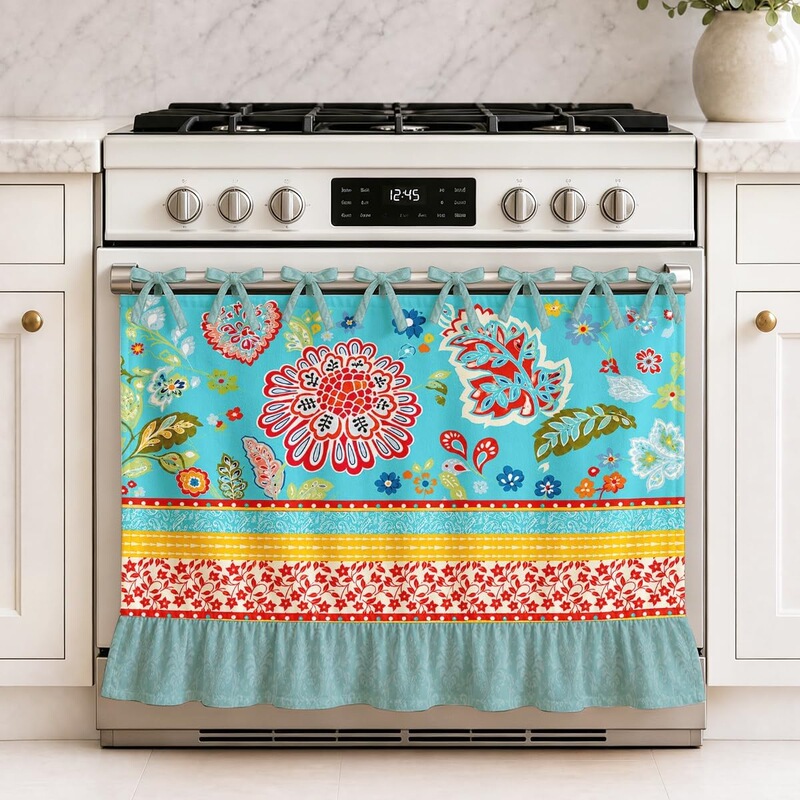 Amazon printed oven skirt curtain, Bohemian door curtain, pastoral style lace-up fabric cover for stove and dishwasher Amazon printed oven skirt curtain, Bohemian door curtain, pastoral style lace-up fabric cover for stove and dishwasher