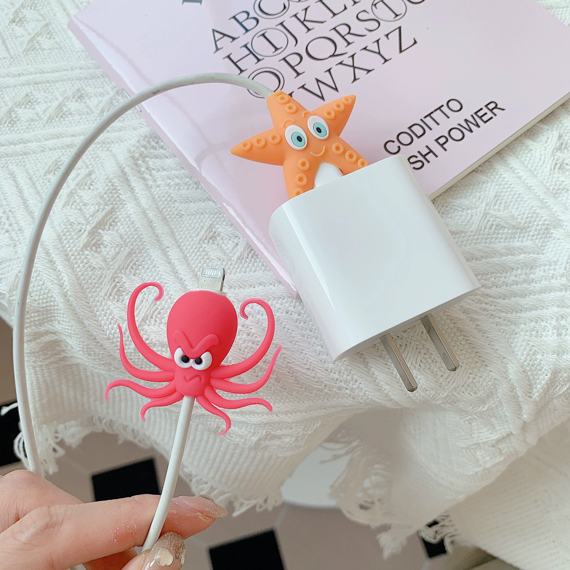 Apple, cartoon protective case, iPhone14, charging cable charging, print