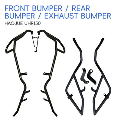 Motorcycle bumper, front and rear exhaust pipe