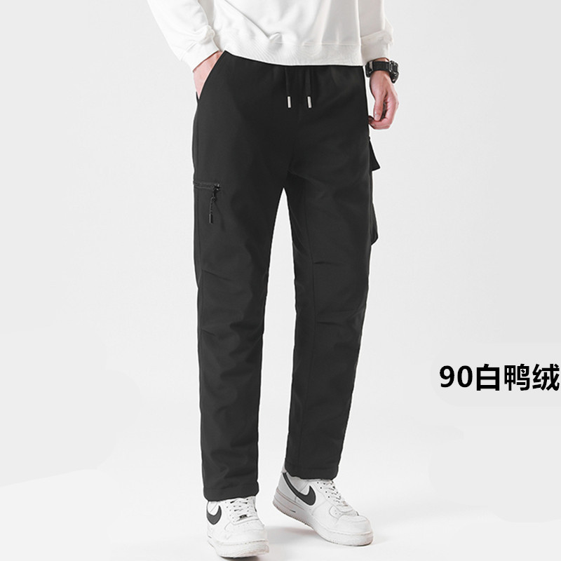 Men's plus-size down pants, new winter style, 90% white duck down, long pants, thickened for warmth, suitable for outdoor activities, waterproof men's pants