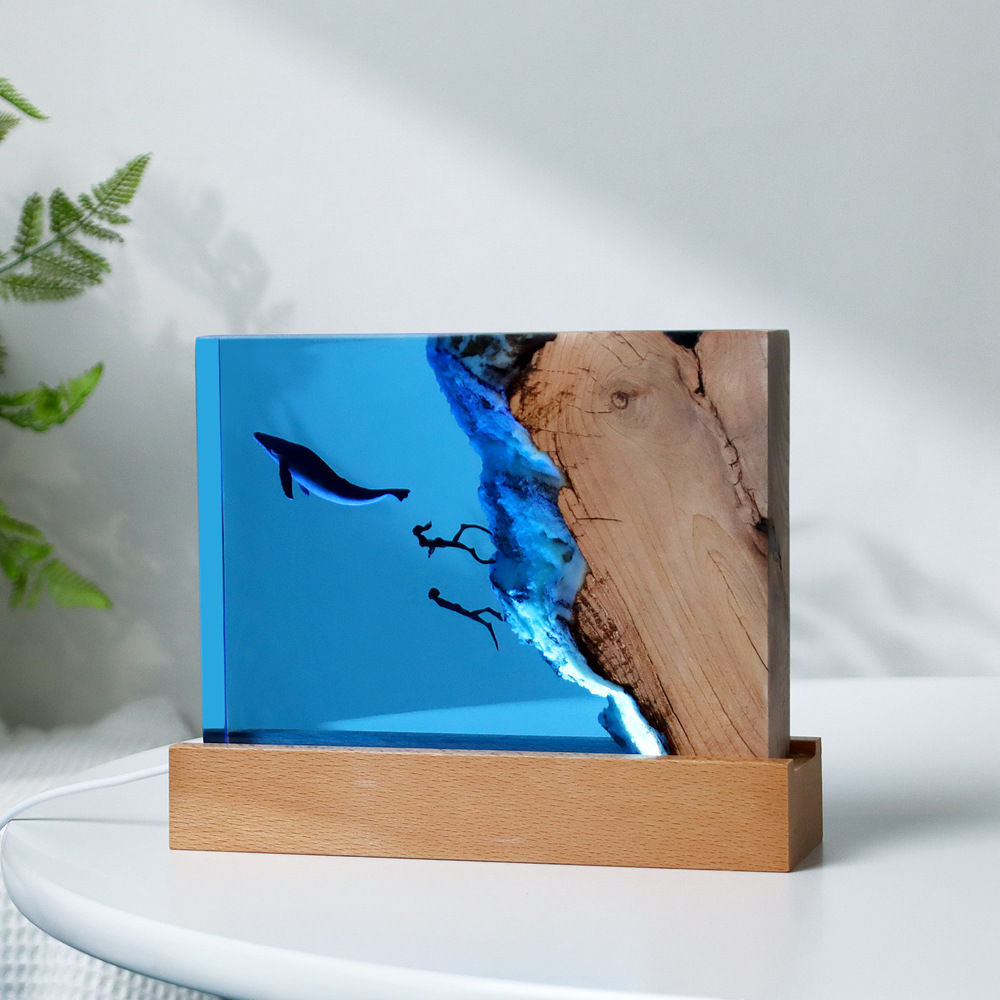 Processing and Customization of Marine Micro-Landscape Epoxy Resin Night Lights Solid Wood Desktop Ornaments Crafts Source 