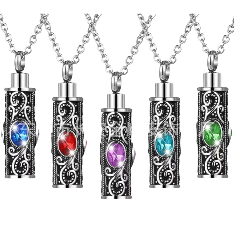 New Accessories Wholesale Openable Hollow Perfume Bottle Pendant Colorful Auspicious Cloud Pattern Retro Time Gemstone Pendant for Women