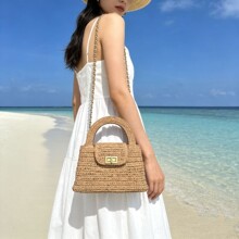 2026新款mini小香风拉菲草编织手提凯莉包度假风时尚单肩斜挎女包