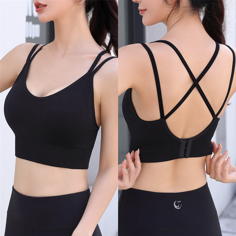 Hutomei Back Sports Underwear Integrated Shockproof Fitness Vest Fixed Cup High Strength Push-Up Sports Bra