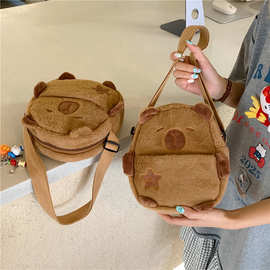 卡皮巴拉迷你小包包女2024新款秋冬可爱卡通毛绒手机包散步斜挎包