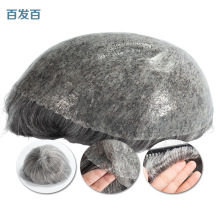 欧美真人假发男士跨境专供头顶补发块SKIN针扎工艺全PU透气假发块