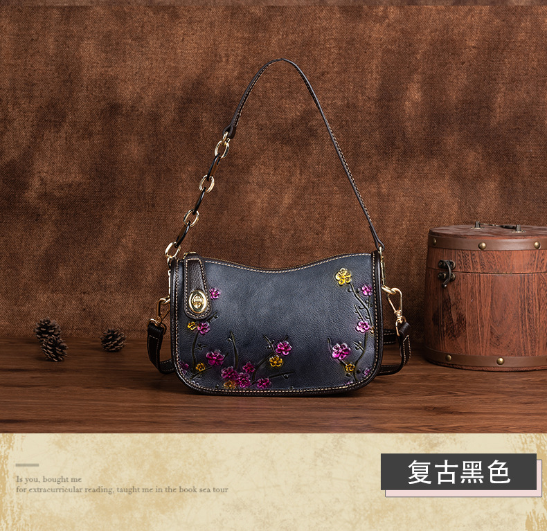 Túi đeo chéo nữ da bò vintage họa tiết nổi — Màu đen cổ điển, Màu nâu cổ điển, Cà phê cổ điển chi tiết 12