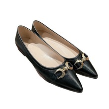 2025 primavera elegante tacón alto puntiagudo hebilla de caballo boca baja tacón grueso cuero suave suela plana casual zapatos de viaje individuales