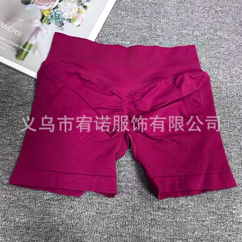 Amazonの新しい3セクションウエストプリーツヒップリフティングローウエストフィットネスシームレス3ポイントパンツスポーツヨガショーツ|undefined