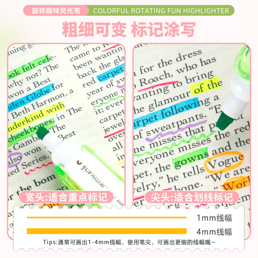 Juego de resaltadores de hacha tipo solapa, de secado rápido y sin manchas, rotulador de marca clave