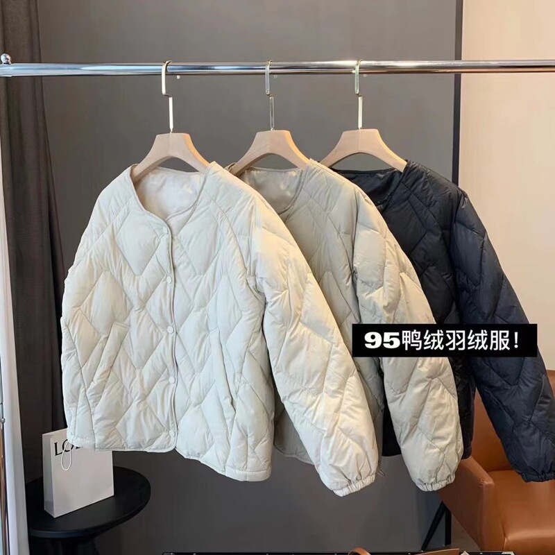 High quality! Simple All-match Small Round Neck Buckle 95% White Duck Down Jacket Women's YR1512L