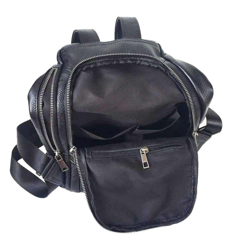 Full Leather Backpack Women's Anti-theft Black Cowhide Daypack_voghion.com